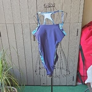 Blue and White One-Piece Swimsuit